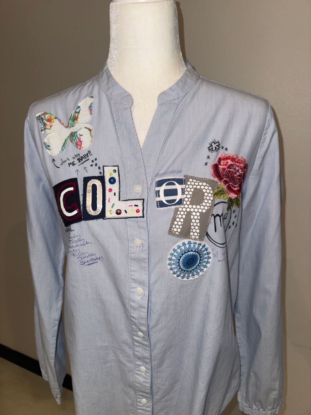 Desigual Light Blue Striped Button-Up Shirt